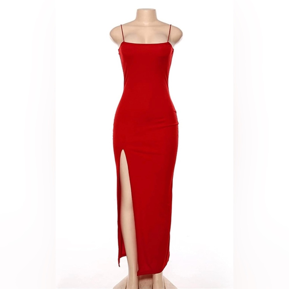 Women's Spaghetti Strap Backless Thigh-high Slit Bodycon Maxi Long Dress Size M